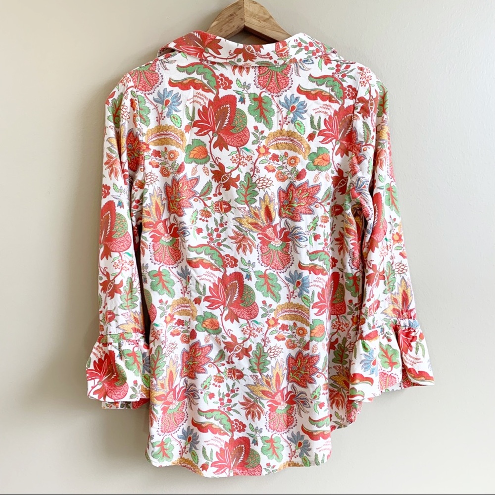 GRETCHEN SCOTT floral top Ruffle sleeve fall color RELISTED - Picture 5 of 9
